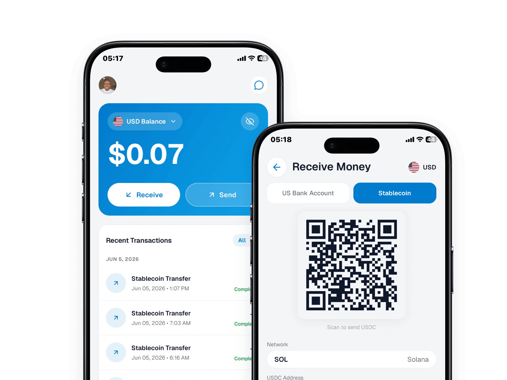 Easner Mobile account and receive money screens